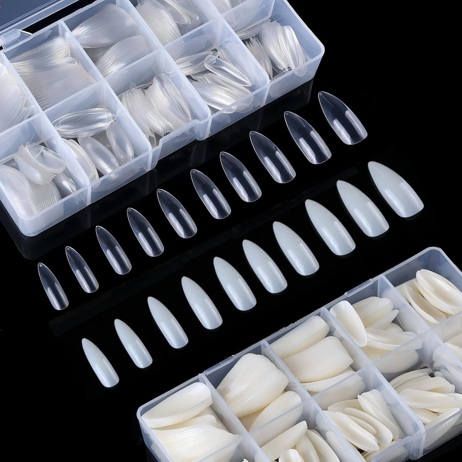 Stiletto Nail Tips,1000 PCS Artificial Full Cover Fake Nails Soft Gel Tips 10 Sizes with Box for Home DIY Nail Salon (Clear and Natural 5)-Velvo Beauty