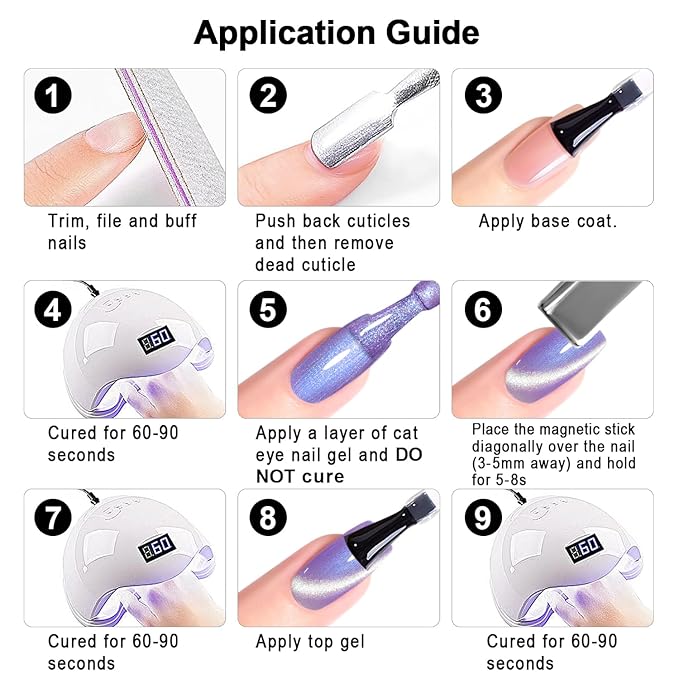 RARJSM Sparkle Diamond Pearl Cat Eye Gel Nail Polish Set 6pcs Velvet Silver Shimmer Pink Green Blue Purple White Glitter Mermaid Swirl Shell Thread Effect with Magnet Stick UV LED Curing Requires-Velvo Beauty