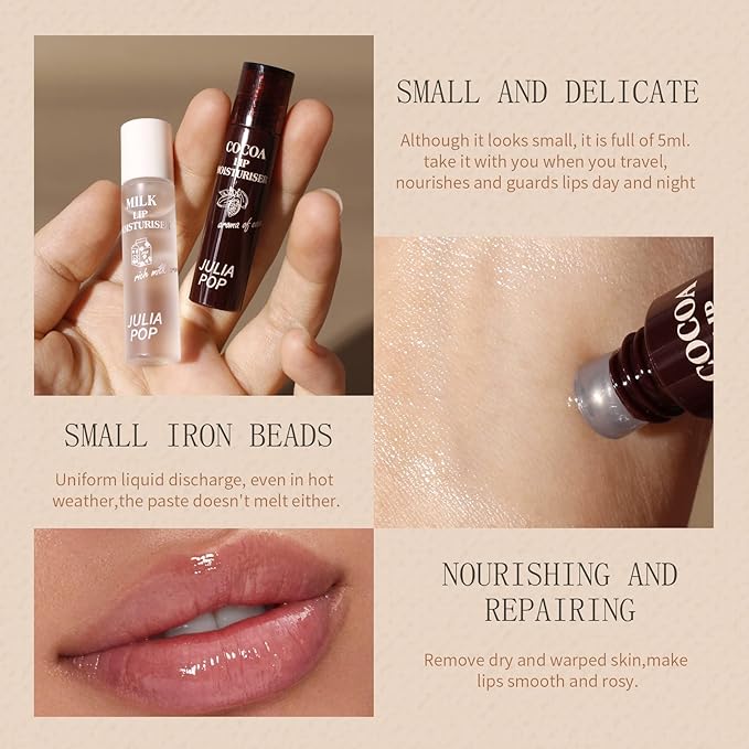 Lip Oil, Lip Balm Set Lasting Moisturizing and Care of your Lips, Lip Sleeping Mask Cracked Dry Lips Moisturize, Coco for Day and Milk for Night（Pack of 2）-Velvo Beauty