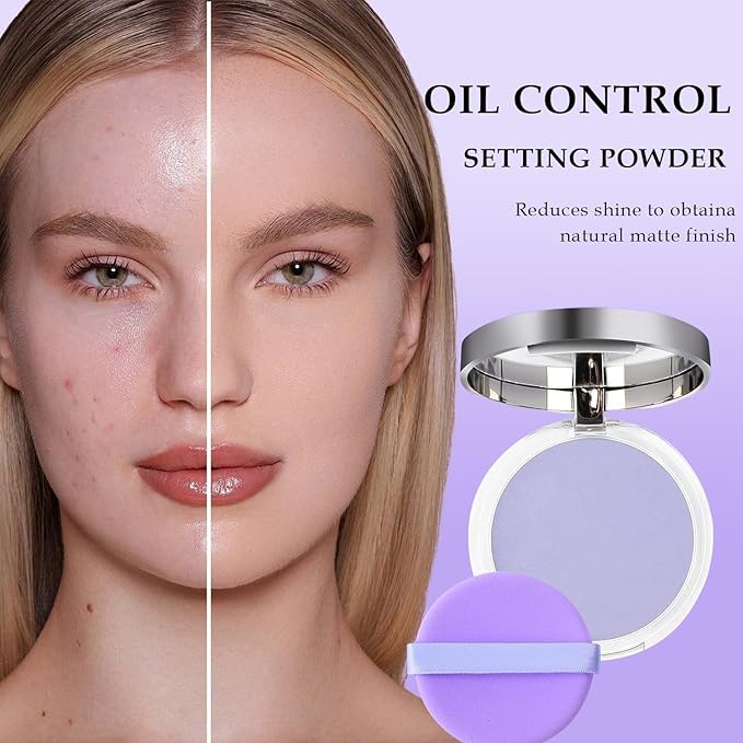 Chillab Lavender Matte Powder, Oil Control Face Pressed Chillab Lavender Matte Powder with Mini Powder Puff, Jelly Pressed Setting Powder Face Makeup, Cruelty Free-Velvo Beauty