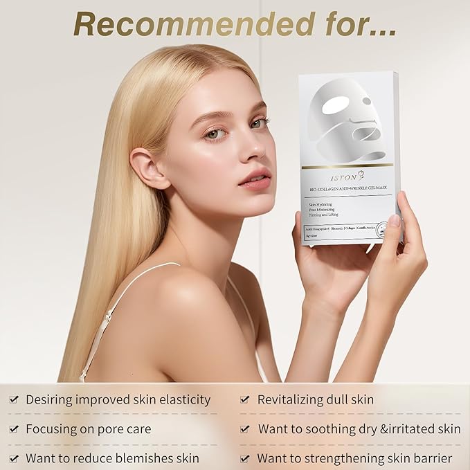 ISTON 6 Pack Bio-Collagen Real Deep Anti Wrinkle Lifting Mask,Overnight Hydrating Face Mask for All Skin Types -Pore Minimizing,Elasticity Enhancing,Firming,Moisturizing-Velvo Beauty