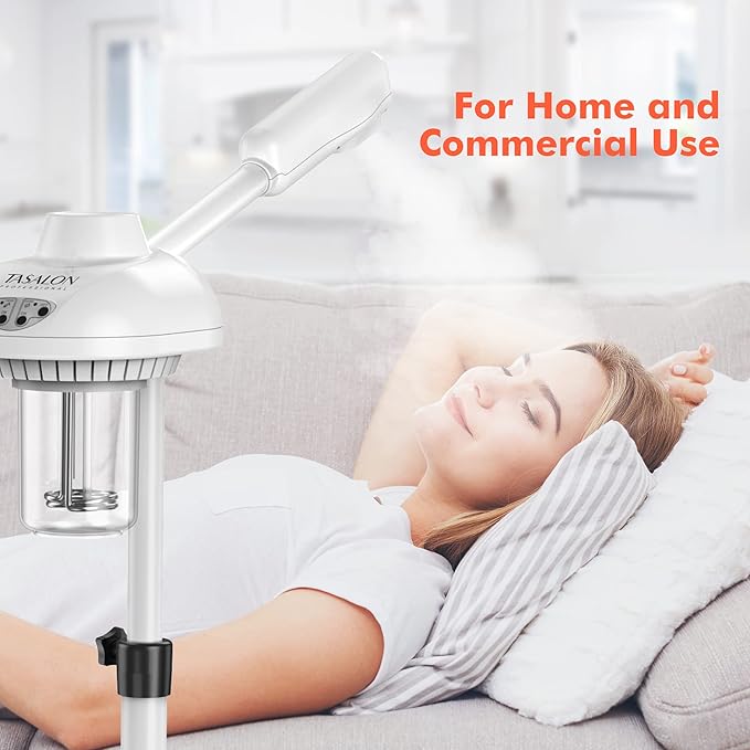 TASALON Professional Facial Steamer on Wheels, Hot Ozone Face Steamer for Facial, Esthetician Steamer for Salon Beauty and Spa, Mist Face Steamer for Facial Deep Cleaning Skin Care Equipment- White-Velvo Beauty
