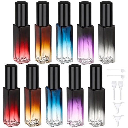 Segbeauty 0.34oz Perfume Atomizer, 10 Pack Glass Mini Travel Perfume Bottle Refillable, 10ml Empty Travel Size Bottles for Cologne Fragrance, Cologne Sprayer with Transfer Tools Set for Refill-Velvo Beauty