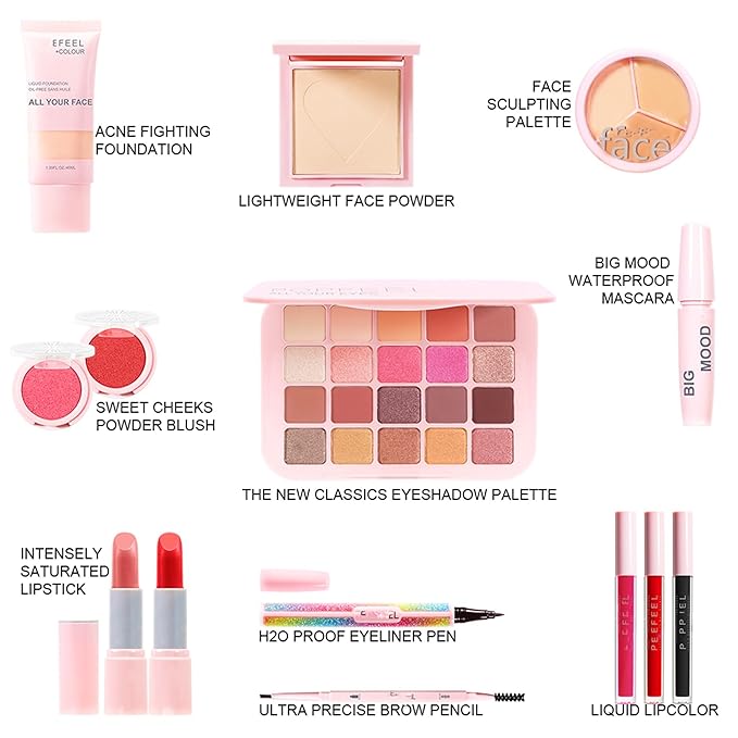 All In One Makeup Kit,Makeup Gift Set for Women Beginners,20 Colors Eyeshadow Palette, Lipstick, Eyebrow Pencil, Eyeliner & Mascara, Concealer Foundation Makeup Kit for Girls.-Velvo Beauty