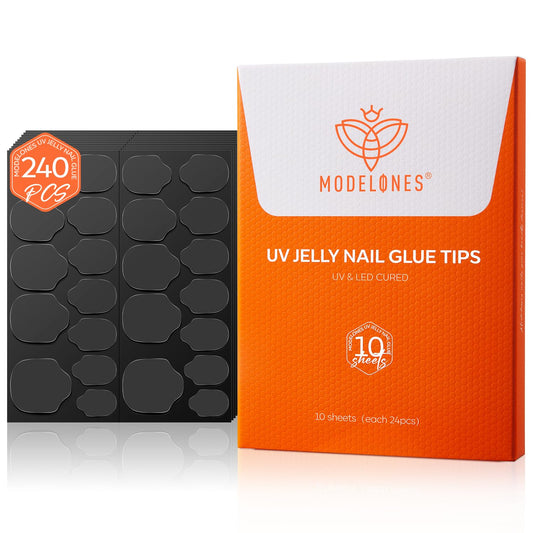 modelones Nail Adhesive Tabs 240pcs - UV Jelly Nail Glue Stickers for Press on Waterproof Breathable Double Sided Sticky Tabs Need Curing 10 Sheet 12 Sizes-Velvo Beauty
