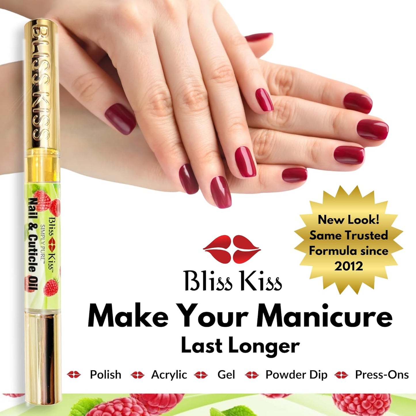 Bliss Kiss | 1 Juicy Raspberry Fragrance | Nail Oil Cuticle Pen w/Vitamin E & Jojoba⏤Nail Strengthener Nail Growth Serum for Brittle Peeling Breaking Thin Nails-Velvo Beauty