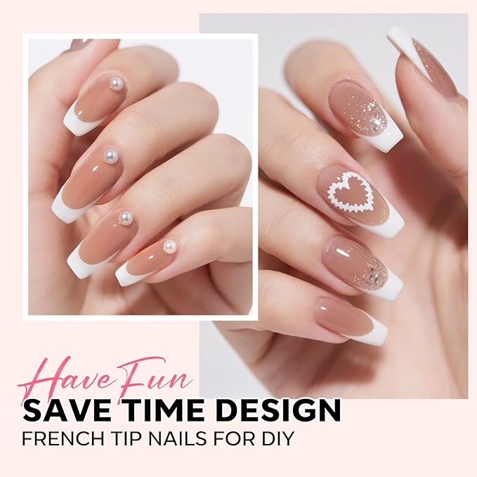 modelones French Tip Press on Nails, 150Pcs Long Square Fake Nails with Nail Box, Deep Nude Gel Nail Tips for Women, Soft Glue-On Nails for Natural Salon Look, DIY Nail Art Kit (15 Sizes)-Velvo Beauty