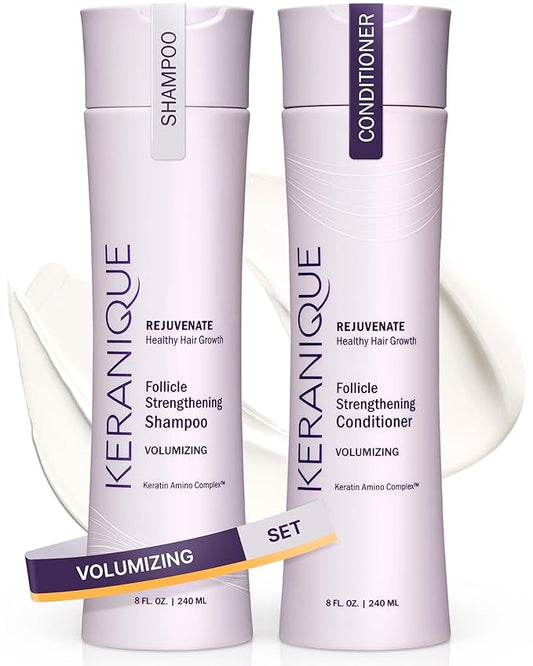 Keranique Volumizing Shampoo and Conditioner Set for Hair Repair and Growth with Biotin and Keratin for Women, Thinning Hair Formula, 8 Fl Oz Each-Velvo Beauty