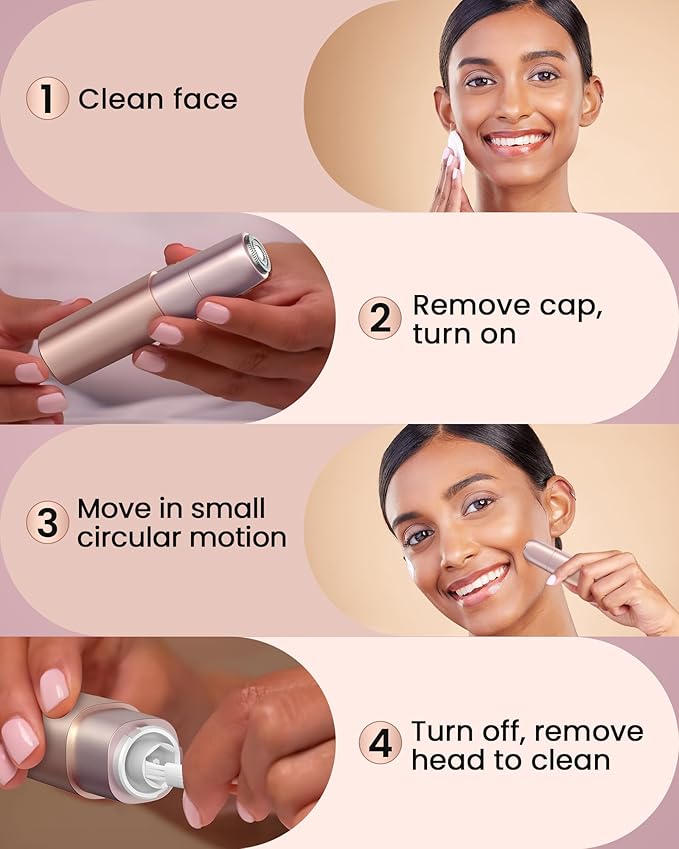 Rechargeable Facial Hair Remover for Women: Painless Mini Face Razors Shaver with 2 Replacement Heads,Electric Facial Hair Removal Device for Upper Lip, Chin & Face for Home & Travel-Velvo Beauty