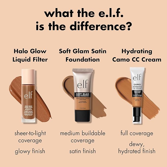 e.l.f. Soft Glam Foundation, Medium Coverage, Long-Lasting & Buildable Foundation For A Smooth, Satin Finish, Vegan & Cruelty-Free, 33 Medium Warm-Velvo Beauty