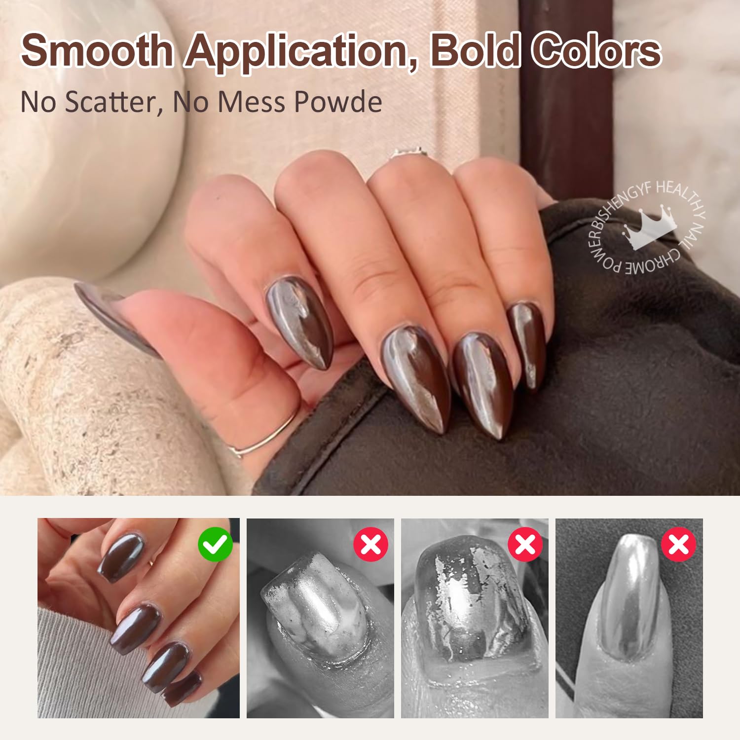 Mermaid Pearl Chrome Nail Powder: 8 Colors Mirror Effec Chocolate/Coffee/Copper Chrome Nail powder，Magic Mermaid Pink Chrome Nail Powder Pigment for Nail Art Design Home DIY（Purple/Green）-Velvo Beauty