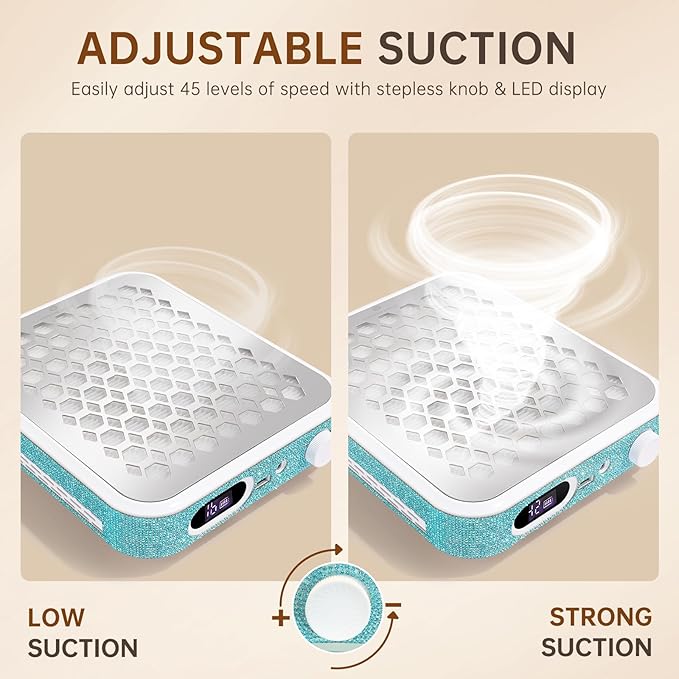Nail Dust Collector, Rechargeable Dust Collector Nail Tech, Powerful Vacuum Fan Vent Dust Collector Extractor Dust Suction Machine for Acrylic Nails Polishing, Nail Salon&Home, Blue-Velvo Beauty