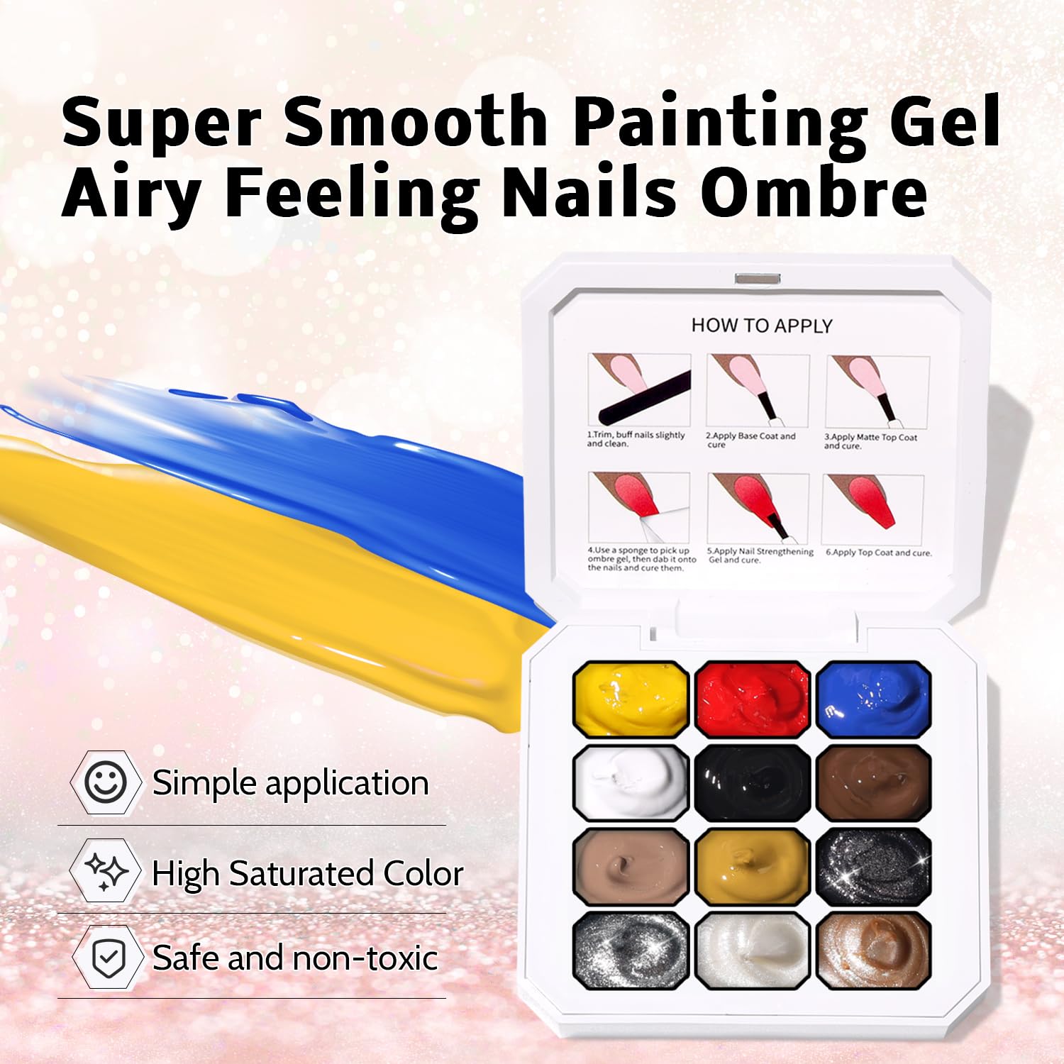 Sponge Pat Paint Nail Gel, Ombre Nails Gradient Gel Nail Blush Blooming Aura Nails Drawing Stripper Floral Painting DIY Nail Art, No Wipe, UV/LED Curing (12 Colors F)-Velvo Beauty