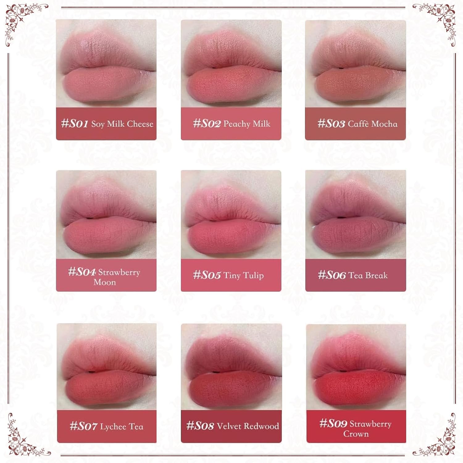 Flower Knows Strawberry Rococo Cloud Lip Cream,Velvety Matte Liquid Lipstick,Red Lipstick,Long Lasting Lip Stain,Kiss-proof Blurred Lipstick for Girls&Women,0.12 Fl Oz(S09 Strawberry Crown)-Velvo Beauty