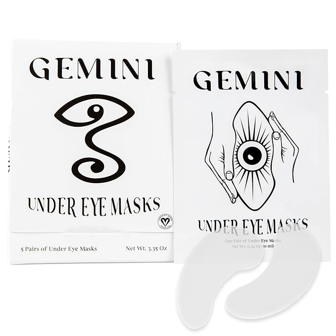 Gemini Under Eye Patches for puffy eyes, dark circles, under eye bags and wrinkles - 5 pairs biocellulose under eye masks for personal care - Certified Vegan-Velvo Beauty