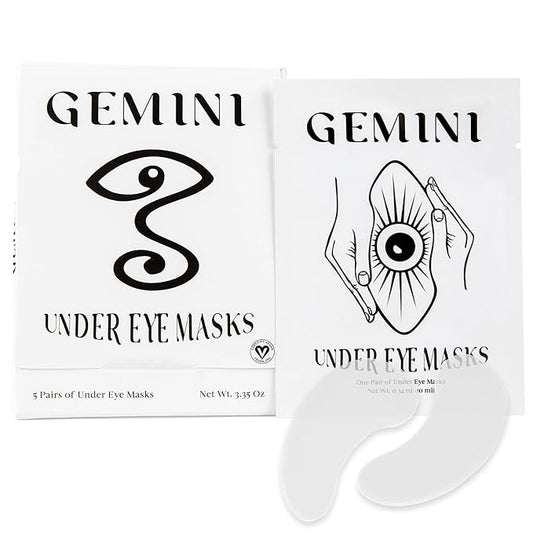 Gemini Under Eye Patches for puffy eyes, dark circles, under eye bags and wrinkles - 5 pairs biocellulose under eye masks for personal care - Certified Vegan-Velvo Beauty