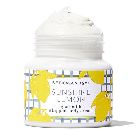 Beekman 1802 Sunshine Lemon Whipped Body Cream - Scented - 8 oz - Moisturizes, Soothes, & Softens - With Coconut Oil and Mango Seed Butter - No Irritation - Good for Sensitive Skin-Velvo Beauty