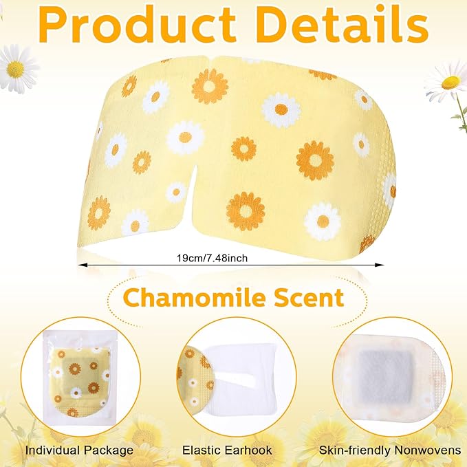 50 Packs Steam Eye Mask for Dry Eyes Spa Warm Sleep Eye Mask Self Heating Disposable Eye Masks for Home Office Travel Eyestrain Relieve (Chamomile Scent)-Velvo Beauty