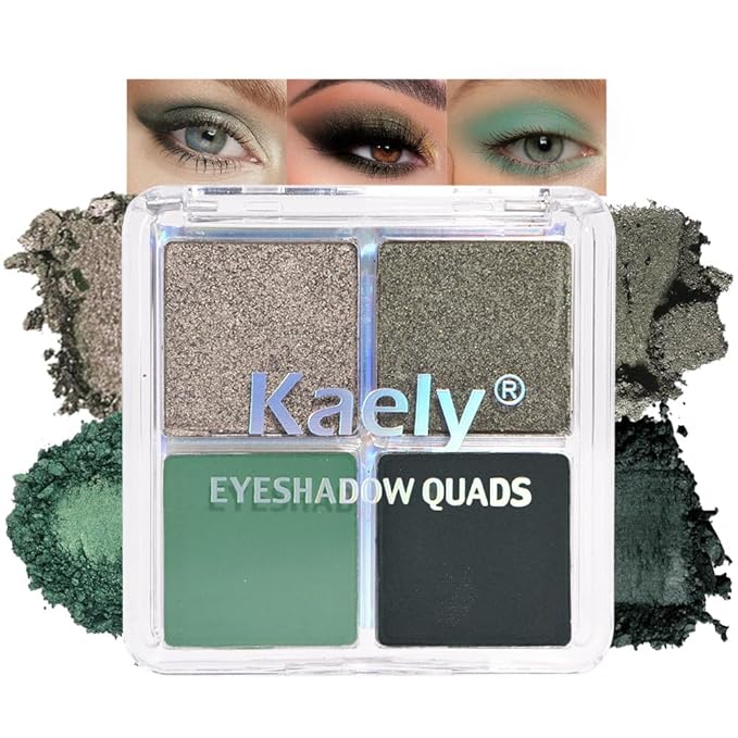 4 Colors Matcha Green Eye Shadow Powder Palette Makeup, Highly Pigmented Waterproof Matte Shimmer Quad Eyeshadow Palette for Women, paleta de sombras de ojos, Blendable, Vegan 12-Velvo Beauty
