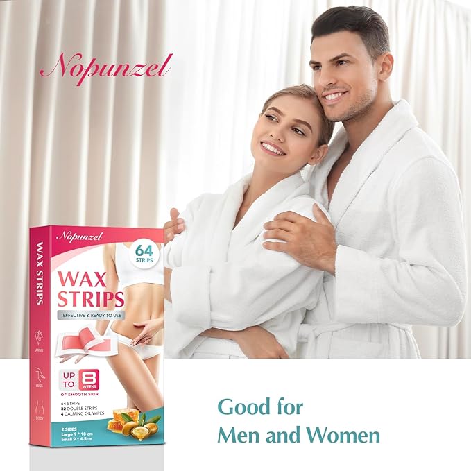 Wax Strips: 64 Waxing Strips - Hair Removal Wax - Brazilian Waxing - Waxing Kit for Women - Body Legs Arms Chest Bikini Back - Wax Kit At Home for Hair Removal - 2 sizes - 4 Calming Oil Wipes-Velvo Beauty