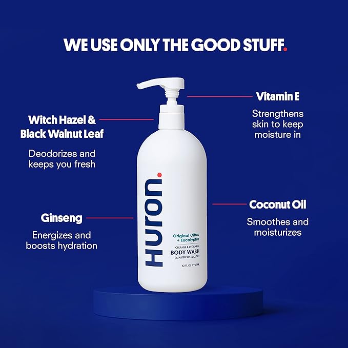 Huron Men's Moisturizing Body Wash - Crisp Citrus, Eucalyptus, Mint, Aromatic Greens - 32 fl oz-Velvo Beauty