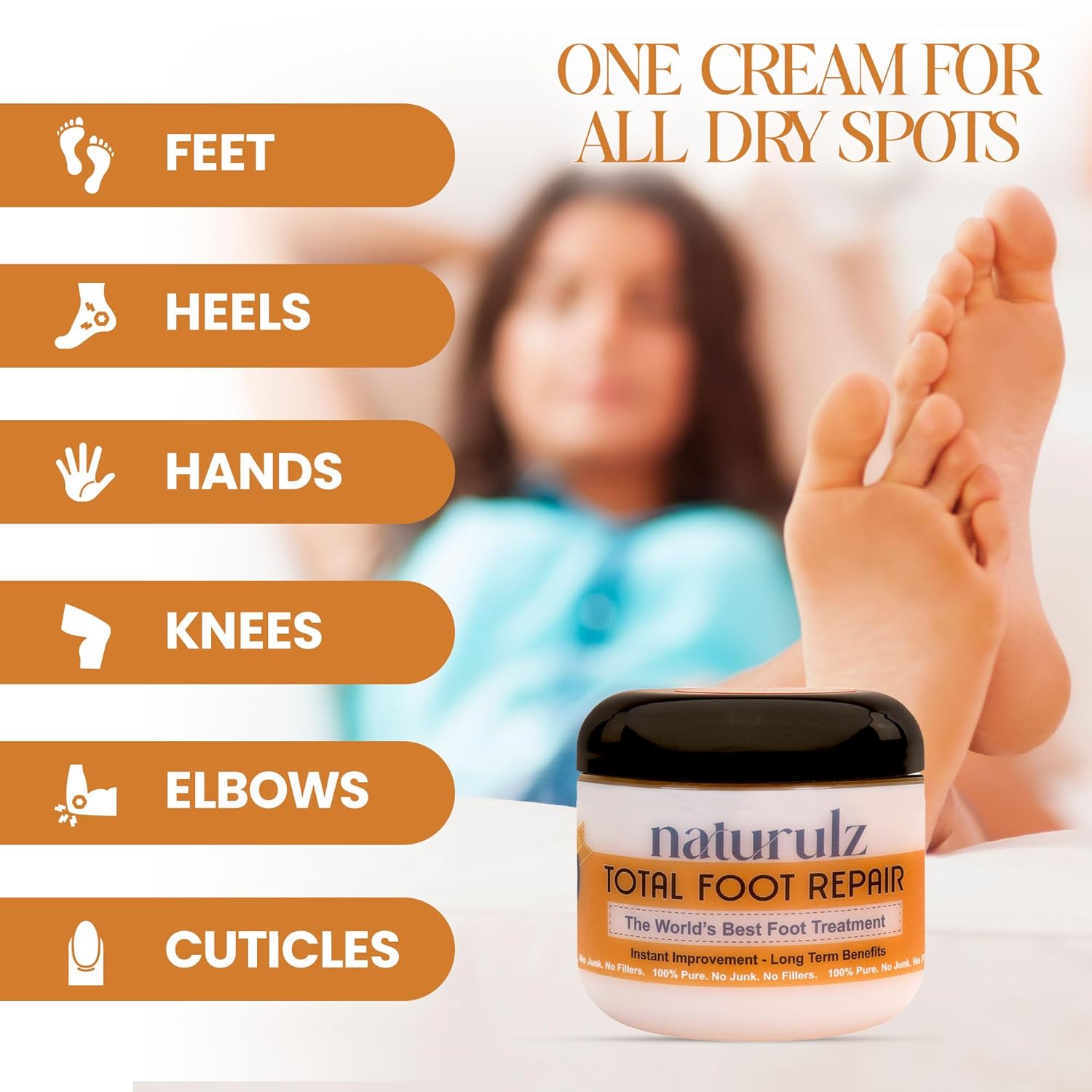 Naturulz Total Foot Repair 4oz – No Junk Foot Cream for Dry, Rough Skin & Cracked Heels, Lightweight & Compact Moisturizer for Feet, Knees, Elbows & Hands, Softens, Repairs & Smooths Cracked Skin-Velvo Beauty