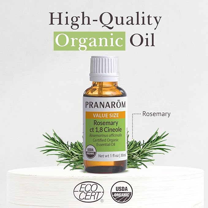 Pranarom USDA Certified Organic Rosemary Cineole Essential Oil (30ml), 100% Pure Undiluted Therapeutic Grade from Tunisia for Aromatherapy, Diffuser, Meditation, Massage, Relaxation-Velvo Beauty