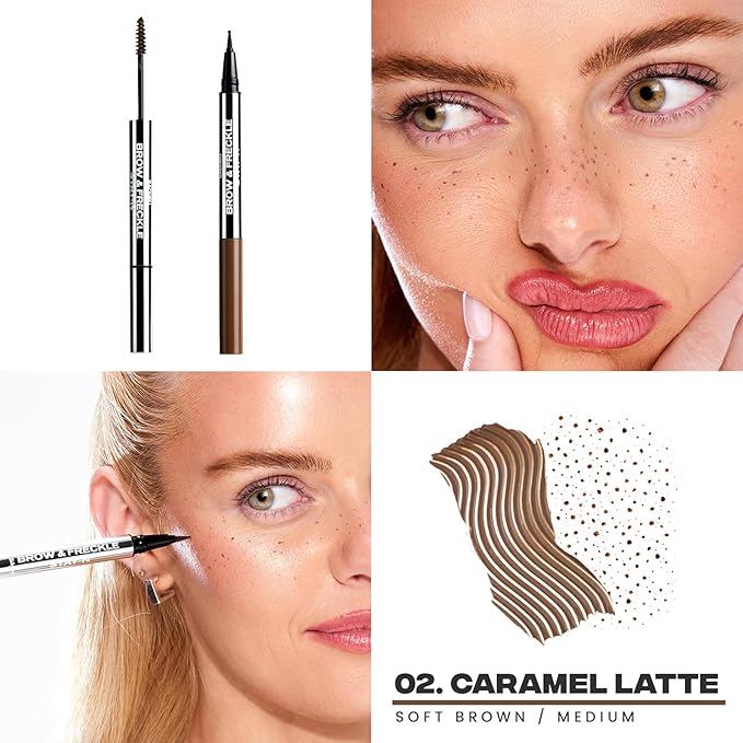 Sacheu Brow & Freckle STAY-N Tinted Eyebrow Gel & Faux Freckle Pen — 2-in-1 Longwear Water Resistant Brows Tint, Cruelty-Free & Vegan, Caramel Latte-Velvo Beauty