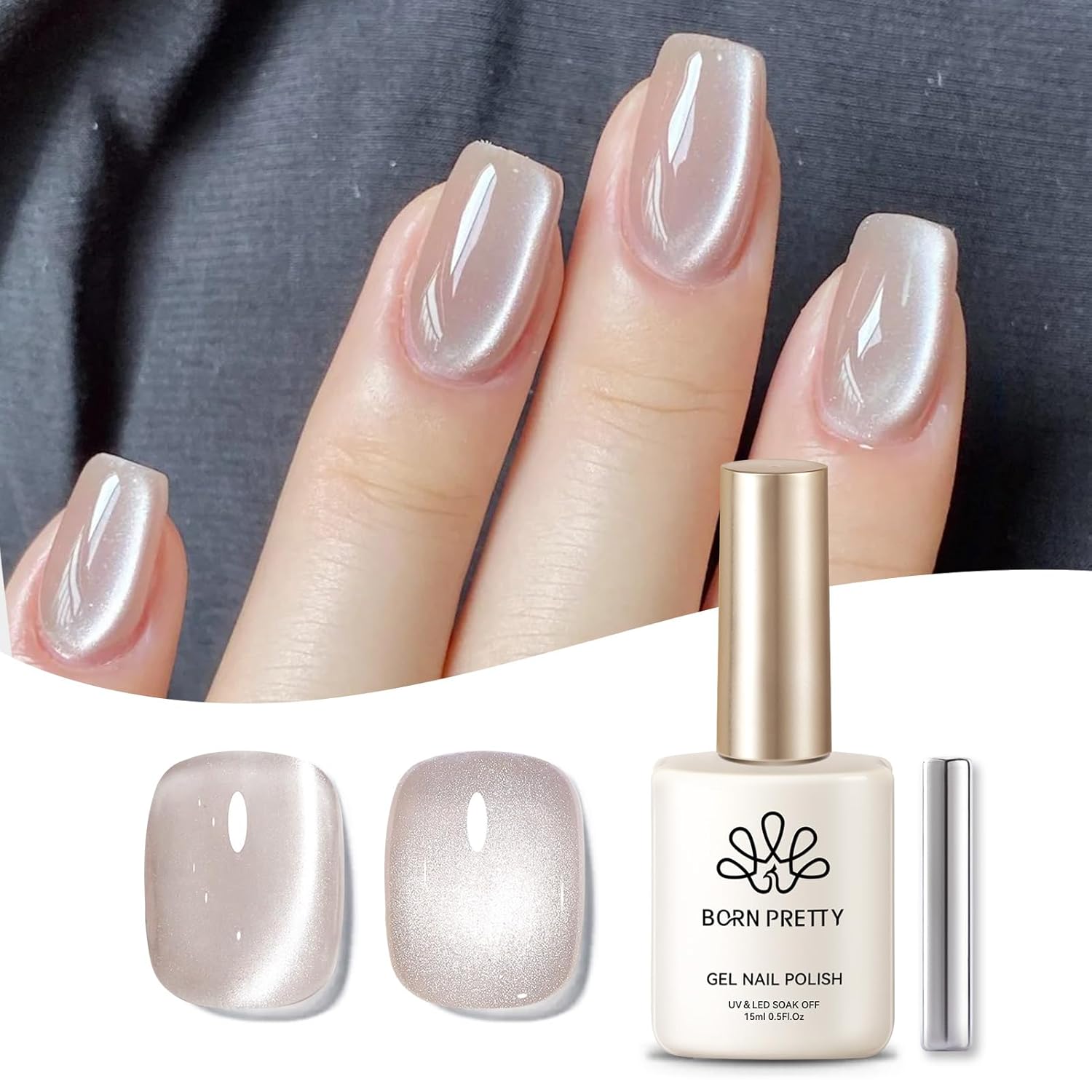 Born Pretty Cat Magnetic Eye Gel Nail Polish, Nude Moonlight Cat Magnetic Gel, Glass Shiny Effect Nude Soak Off Nail Art Salon Manicure Home Gift 15ml-Velvo Beauty