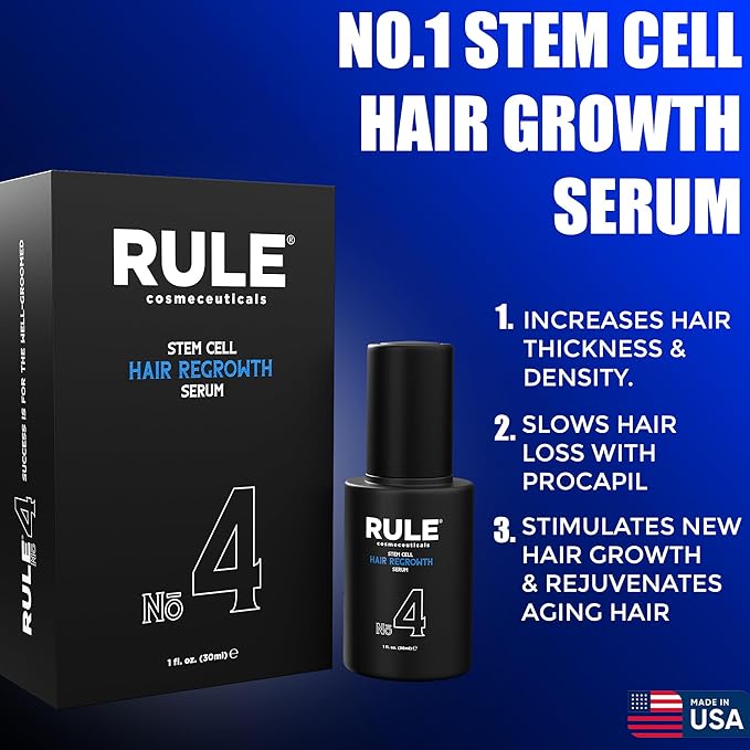 RULE No.4 Stem Cell Hair Growth Serum, Natural Oil with Biotin, Castor Oil & DHT Blocker Saw Palmetto for Thicker Fuller Longer Hair Regrowth, Scalp Serum Hair Loss Treatments for Men & Women-Velvo Beauty