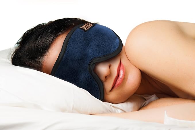 Dream Essentials, Escape 3D Sleep Mask, Earplugs, Carry Pouch Set, Molded Eye Shade, Men and Women, Contoured, Nose Bridge, Light Block, Memory Foam, Gift Set, Travel, Yoga, Blindfold, Navy Blue-Velvo Beauty