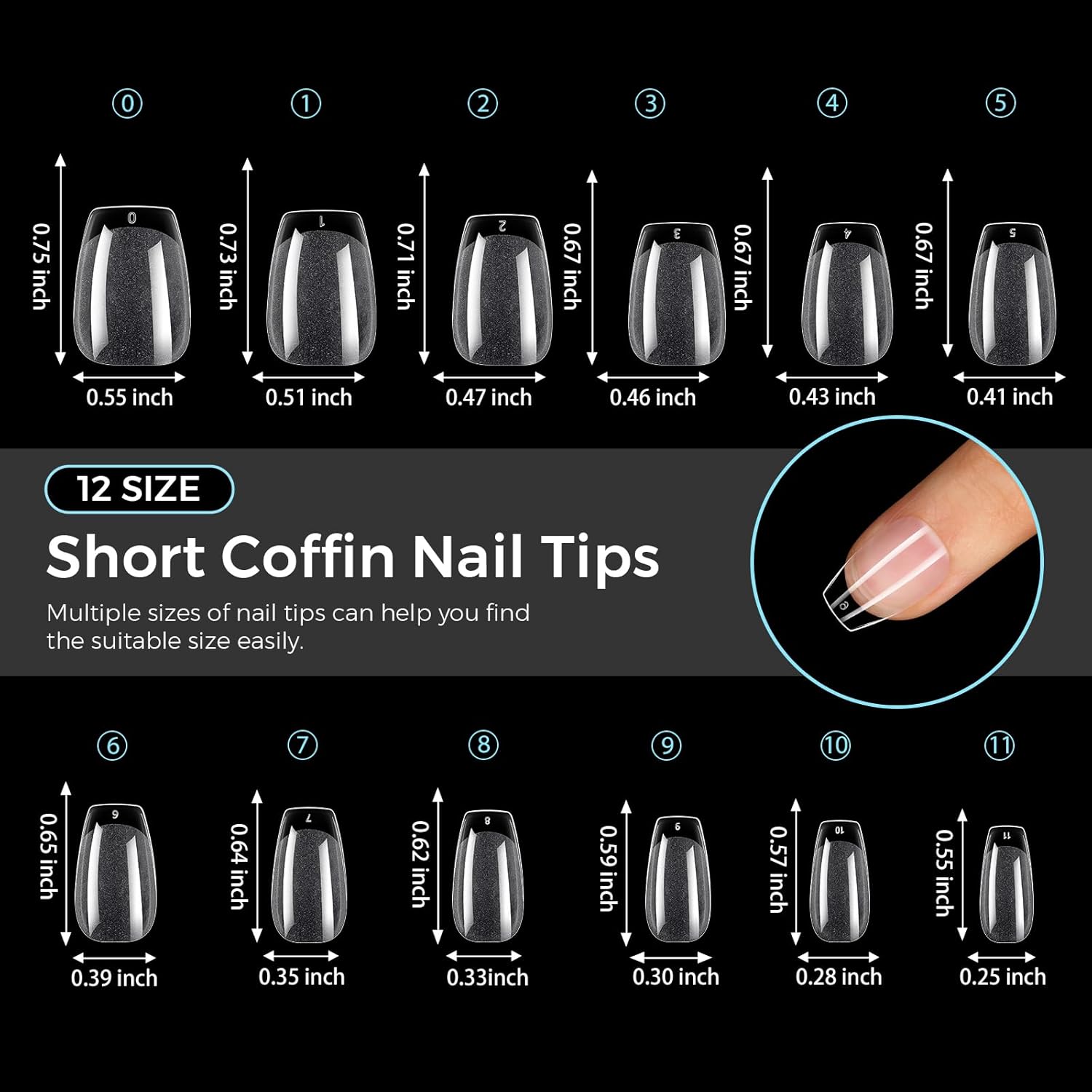 TOMICCA Short Coffin Nail Tips Acrylic Nails 240Pcs Acrylic Nail Kit Gel Nail Tips Pre-shape Clear Nails for Beginner and Professional DIY Salon 12 Sizes-Velvo Beauty