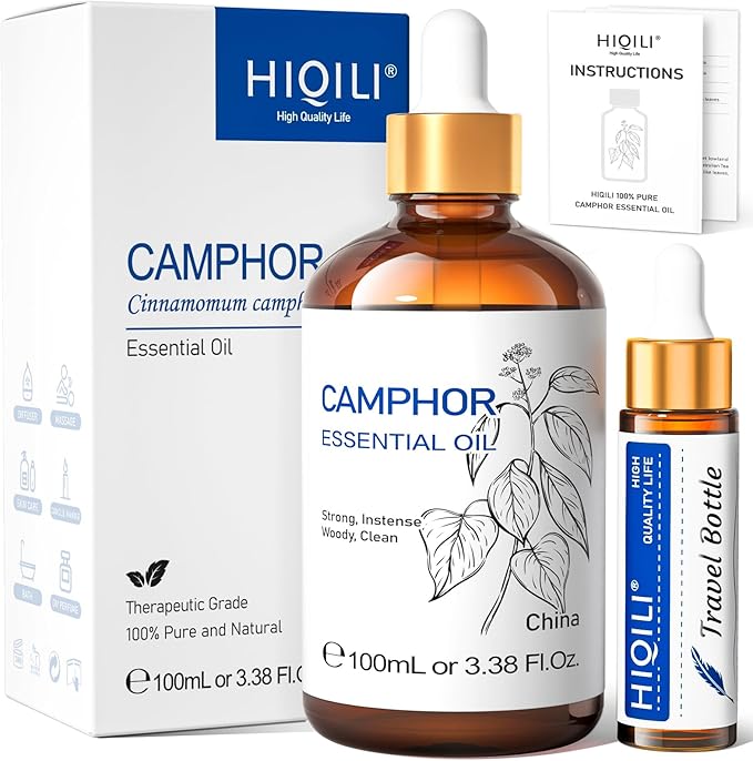 HIQILI 100ML Camphor Essential Oil Pure, 100% Undiluted for Skin, Diffuser, Aromatherapy - 3.38 Fl Oz-Velvo Beauty