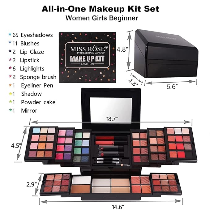 88 Colors Professional Makeup Palette Set Kit Combination, All In One Makeup Gift Set for women Full Kit， include Eyeshadow,Lipstick,Compact Powder,Eyeliner,Concealer（006-Black）-Velvo Beauty