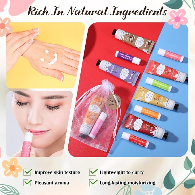 48 Set Thank You Gifts for Employee Hand Cream and Lip Balm Bulk Set with Organza Bag Thank You Card Hand Lotion Appreciation Gift Set for Women Men Coworkers Volunteer-Velvo Beauty