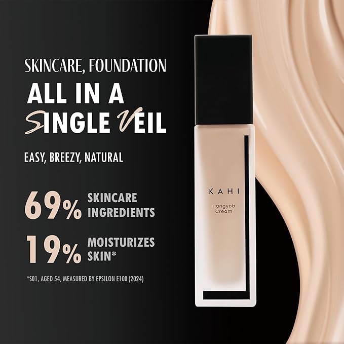 KAHI Single Veil Cream | Hangyob Foundation | Korean Tinted Moisturizer | Hydrating Perfect Cover BB Cream | Korean Skincare Makeup | Collagen Concealer Sun Cream Foundation 1.01 fl oz-Velvo Beauty