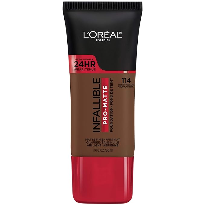 L'Oreal Paris Cosmetics Makeup Infallible Pro-Matte Liquid Longwear Foundation, Rich Chocolate, 1 fl oz.-Velvo Beauty