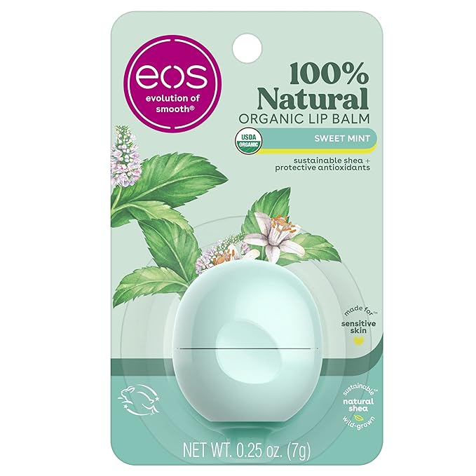 eos 100% Natural & Organic Lip Balm- Sweet Mint, Dermatologist Recommended, All-Day Moisture, Made for Sensitive Skin, Lip Care Products, 0.25 oz-Velvo Beauty