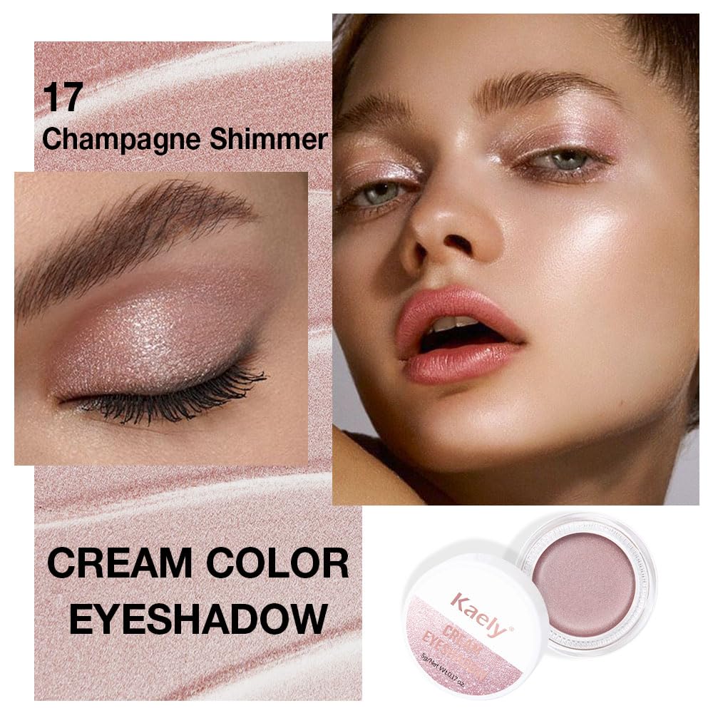 Kaely Single Cream Eyeshadow Pot, Champagne Shimmer Eye Shadow for Older Women High Pigmented Waterproof, Natural Eyeshadow Palette Makeup Brightener, sombras en crema para ojos, Blendable, 17-Velvo Beauty