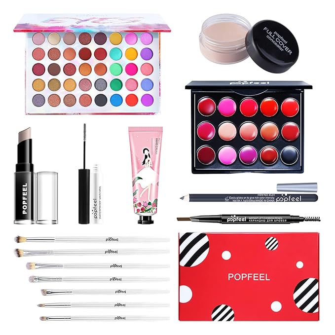 All-in-One Makeup Gift Set Carry All Makeup Kit Women Full Kit With Makeup Bag Lipgloss Lipstick Concealer Blush Foundation Face Powder Eyeshadow Palette Cosmetic Palette #3-Velvo Beauty