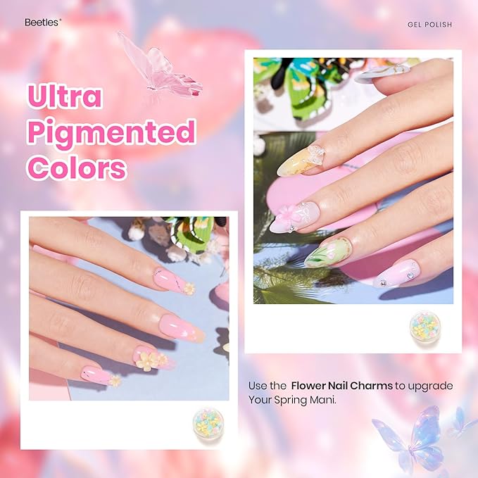 Beetles Gel Nail Polish Set - 28 Pcs Pastel Pink Yellow Green Blue Glitter Macaron Color Gel Polish Set Fluttered Eden Soak Off Nail Polish UV LED Nails Art Halloween Gifts for Women Girl-Velvo Beauty