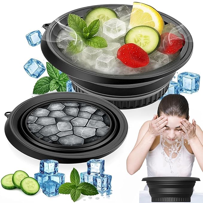 Face Ice Bath Bowl With Built-In Ice Tray, Silicone Ice Bowl Facial Folding Washbasin for Cold Plunge Therapy, Skin Tightening & Acne Relief, Reusable Ice Cubes Portable Spa Tool for Home & Travel-Velvo Beauty
