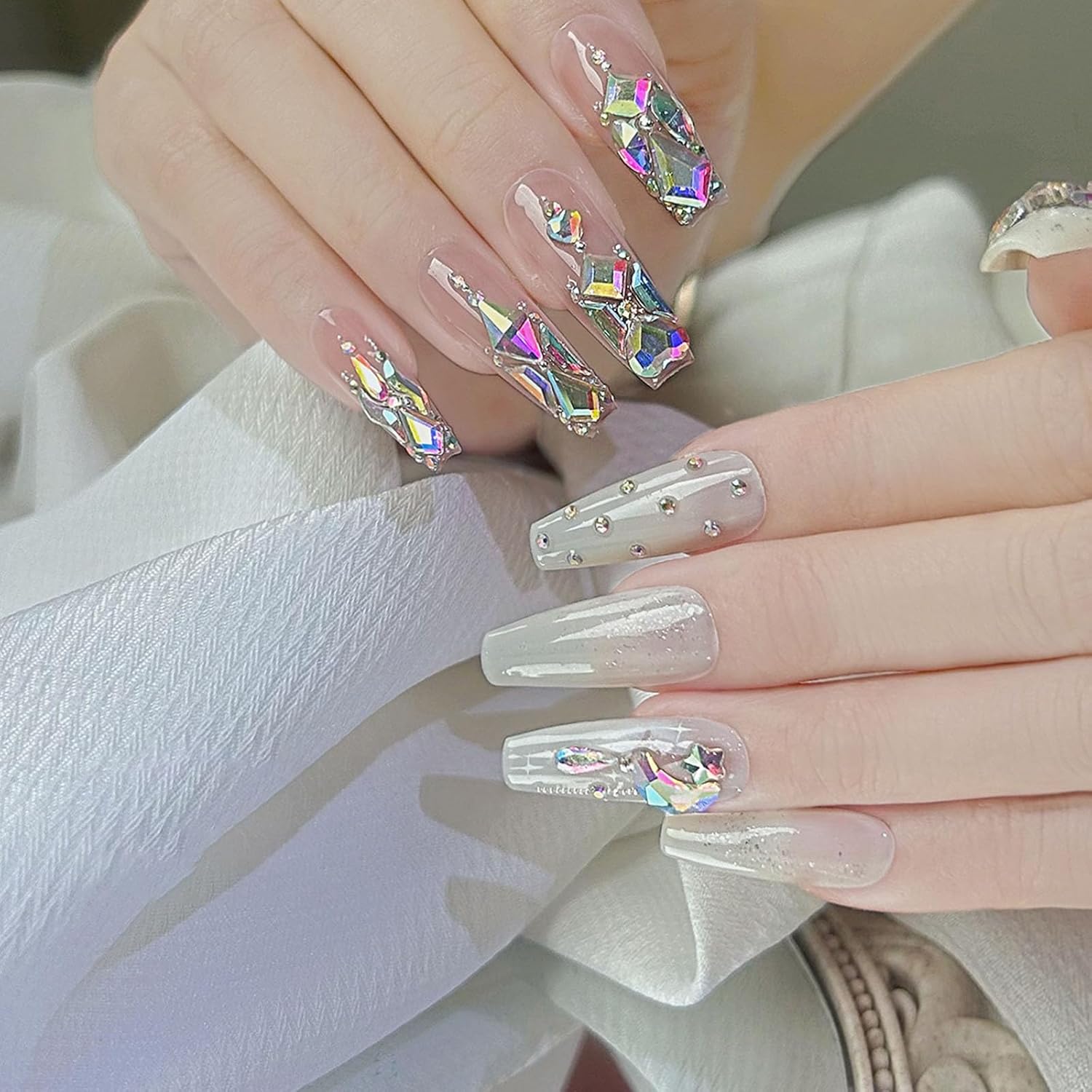 Nail Rhinestones Kit, 18 Types of 900 Special-Shaped Diamonds + 3200 Flat-Bottomed Nail Rhinestones, Nail Crystal DIY Crafts Gemstones for Nail, Shoes, Clothes, Jewels-Velvo Beauty