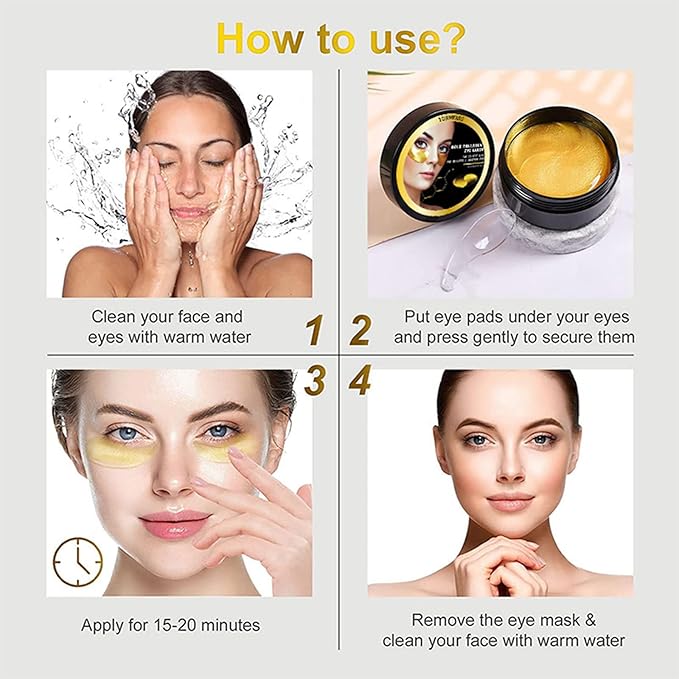 Under Eye Patches, 24K Gold Collagen Eye Mask for Puffy Eyes and Dark Circles Treatment, Under Eye Mask for Bags and Wrinkles, Eye Skin Care Pads for Beauty & Personal Care (60Pcs)-Velvo Beauty