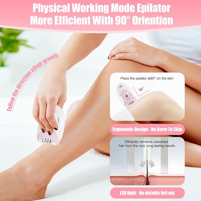 Epilator for Women, Epilators with LED Light, Dual Speed Hair Removal Device, Facial Hair Removal Women, Cordless, Epilators Hair Removal Rechargeable, for Epilator Bikini, Face, Arm, Legs, Armpits-Velvo Beauty