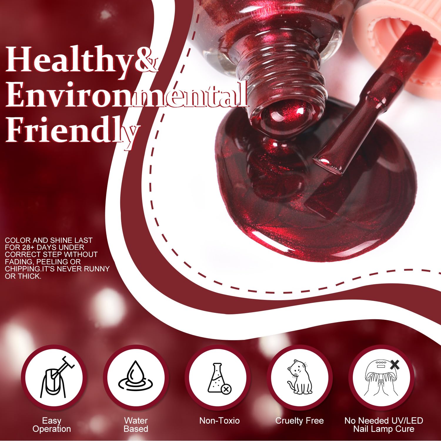 Major Dijit Quick Dry Nail Polish Pearl Wine Red Summer Nail Lacquer for Nail Art Regular Nail Polish 0.41 fl oz.-Velvo Beauty