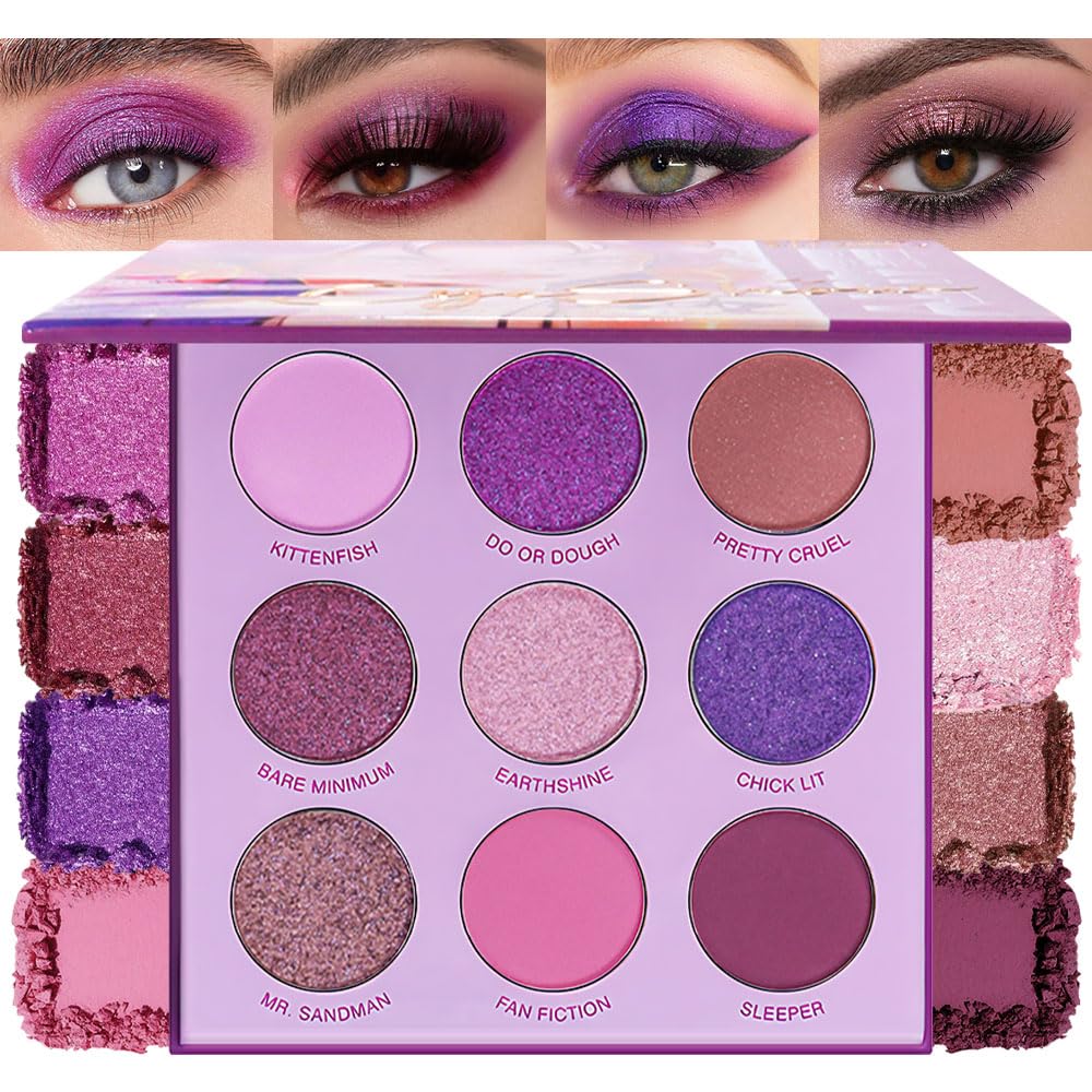 Purple Eyeshadow Palette with Mirror for Eye Makeup,16 Color Blue Green Pink Gold Colorful Matte Glitter Highly Pigmented Korean Natural Rainbow Eye Shadow palette,Blendable-01-Velvo Beauty