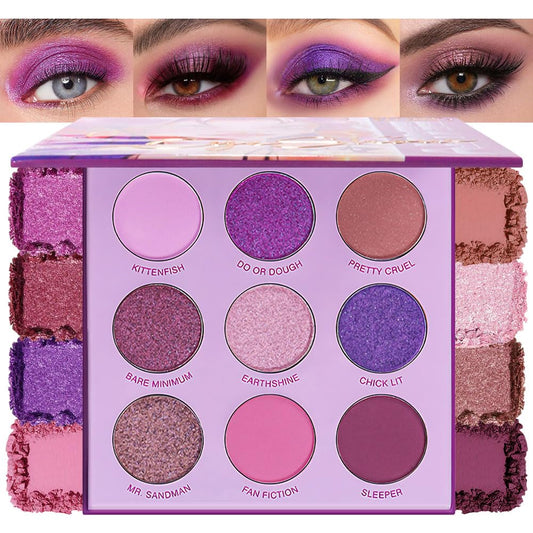 Purple Eyeshadow Palette with Mirror for Eye Makeup,16 Color Blue Green Pink Gold Colorful Matte Glitter Highly Pigmented Korean Natural Rainbow Eye Shadow palette,Blendable-01-Velvo Beauty