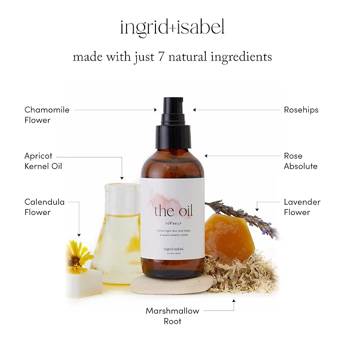 Ingrid & Isabel, The Oil, Organic Belly & Body Oil, Prevents Stretch Marks & Scars, Maternity & Pregnancy Skincare, 4 Fl Oz-Velvo Beauty