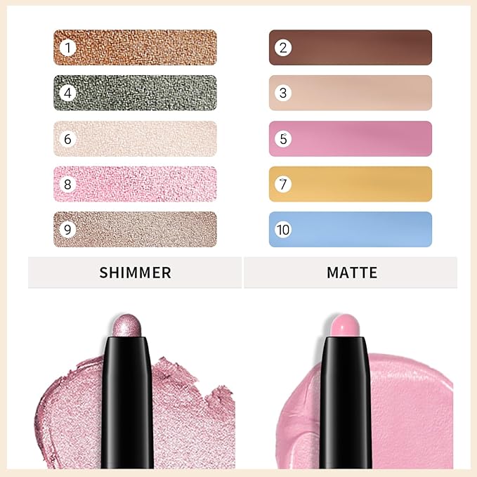 Erinde Waterproof Eyeshadow Stick, Cream Eye Shadow Stick, Long-Lasting, Crease-Proof, Cream to Powder Buildable & Blendable Eye Shadow Pencils Crayon, Vegan & Cruelty-Free, 06 Oyster-Velvo Beauty